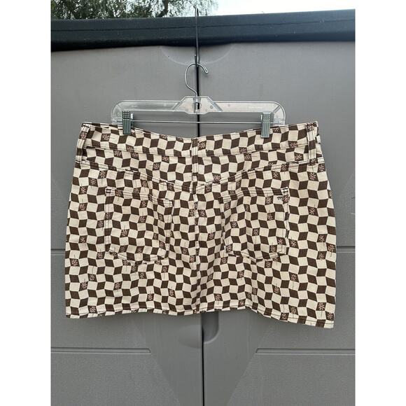 Madewell Brown Checker Daisy Print Mini Denim Skirt 70s Retro Vintage Sz 32 NWT - Picture 8 of 11